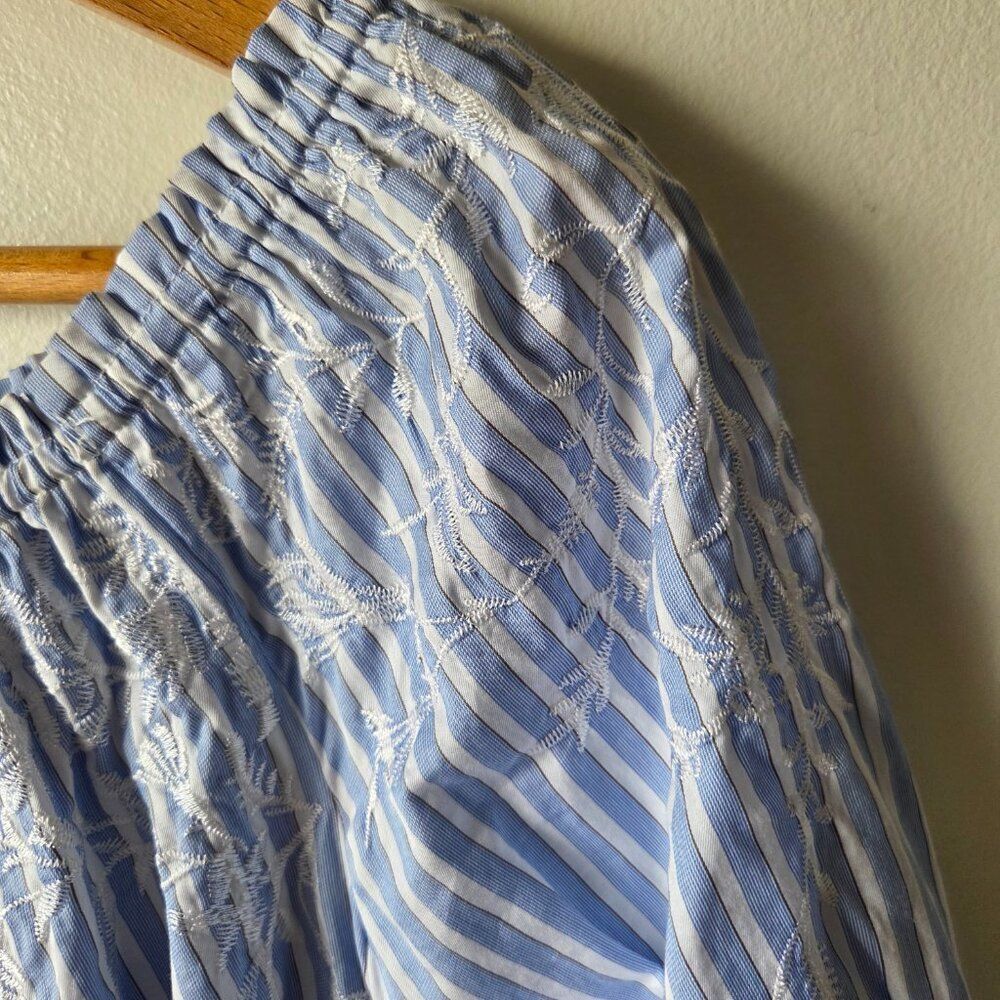 NWOT WHITE HOUSE BLACK MARKET STRIPED BOHO PEASANT EMBROIDERED COTTON TOP SIZE M - Picture 7 of 14